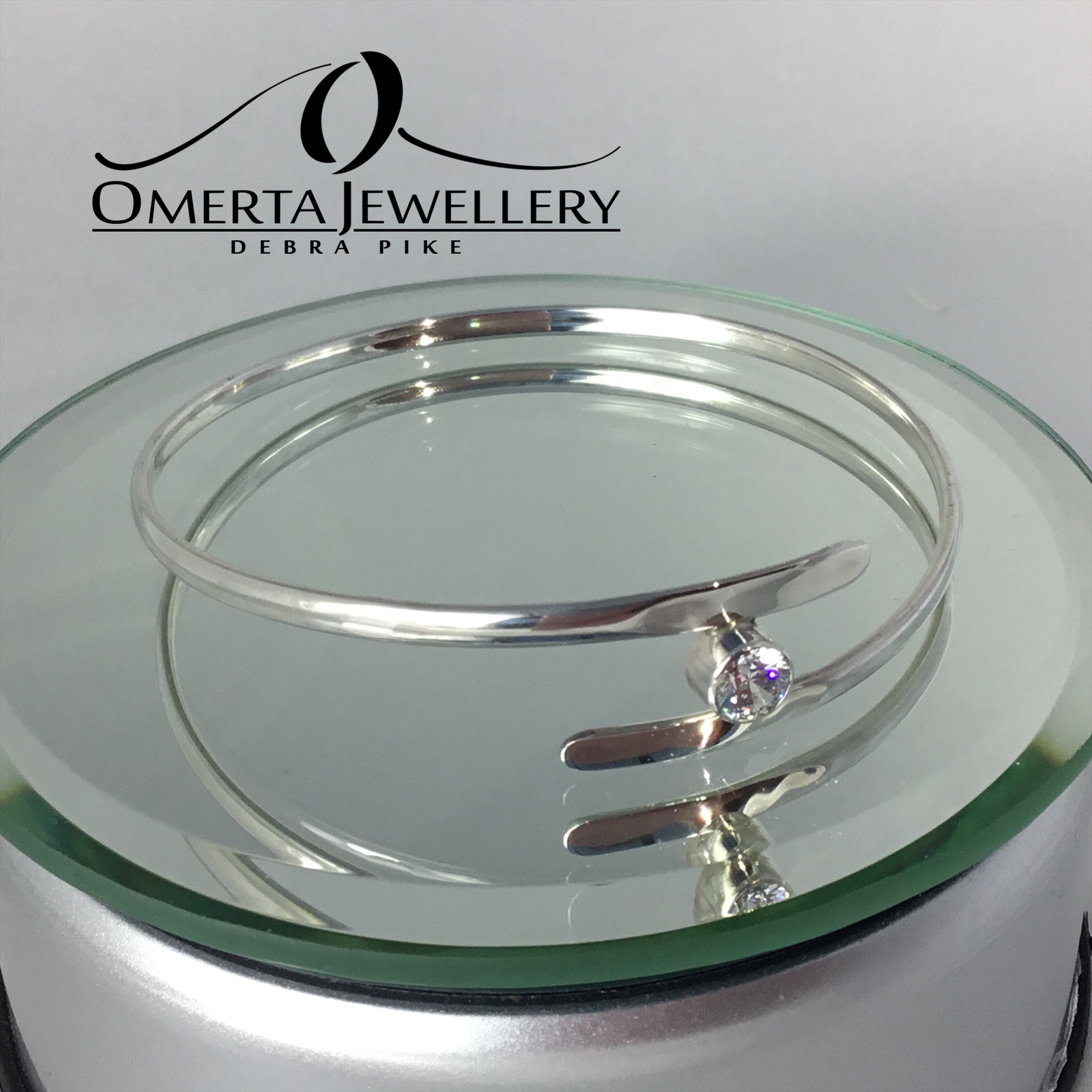 Sterling Silver Crossover Bangle Set With Simulated Diamond