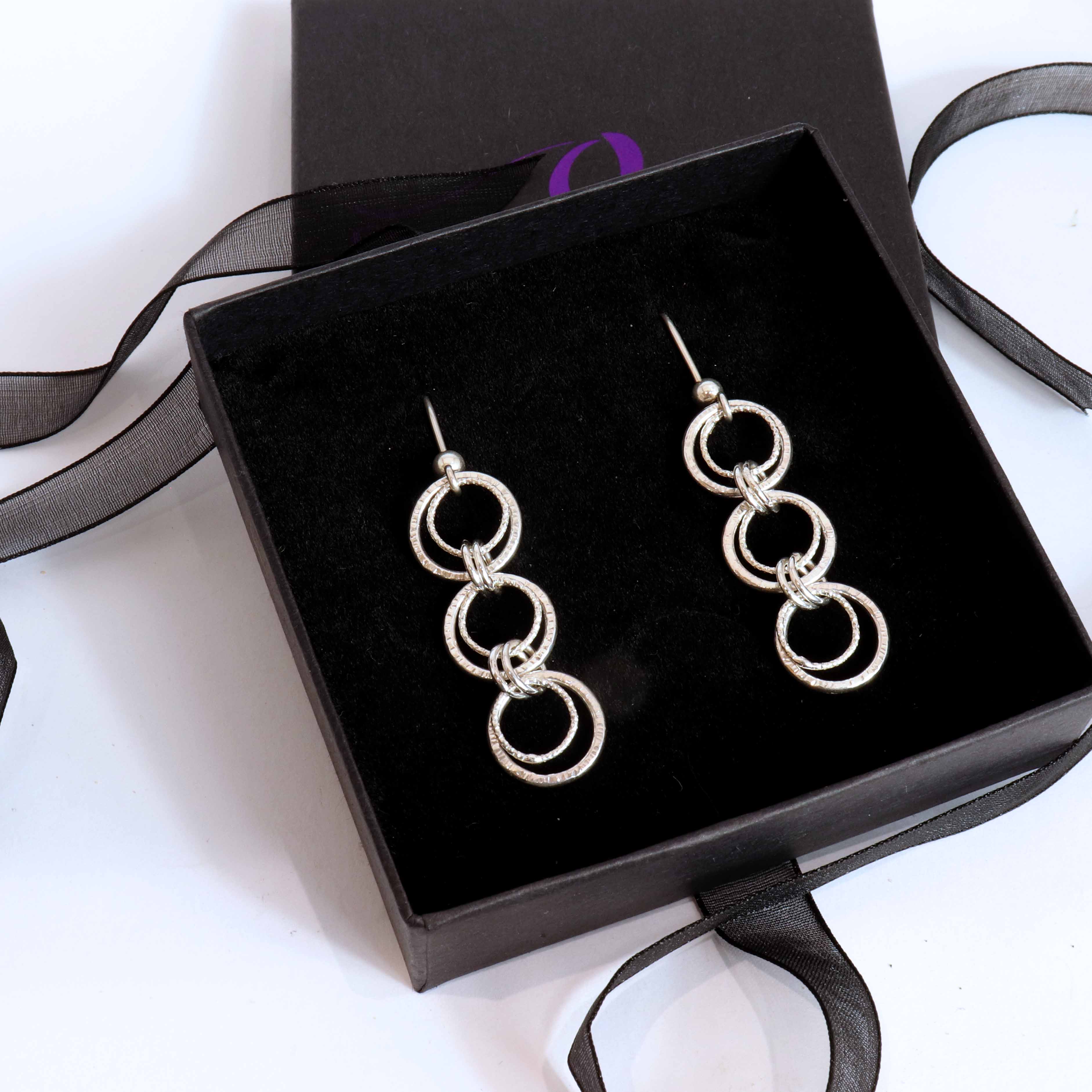 Textured Handmade Double Link Chain Drop Earrings