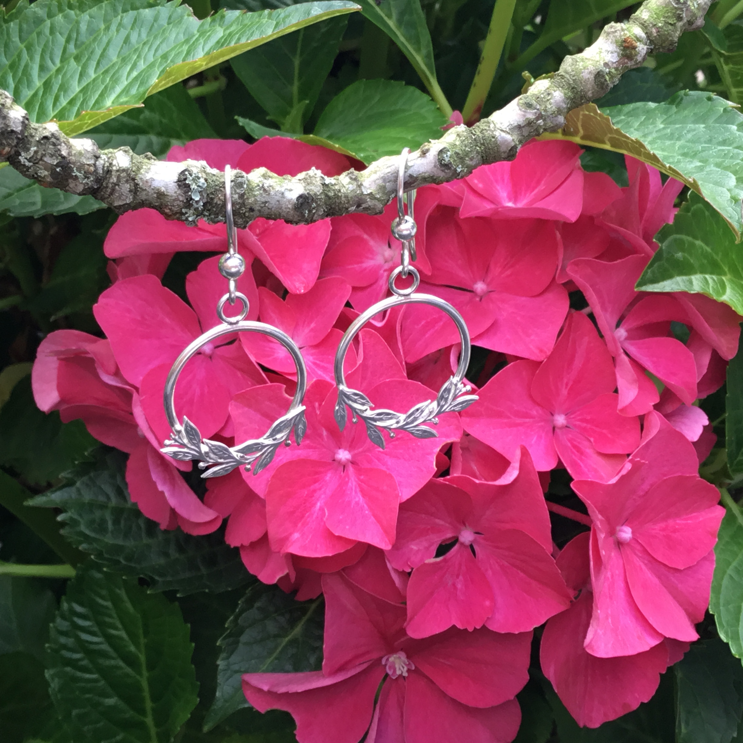 Front Hoop Earrings With Leaf & Berry Design