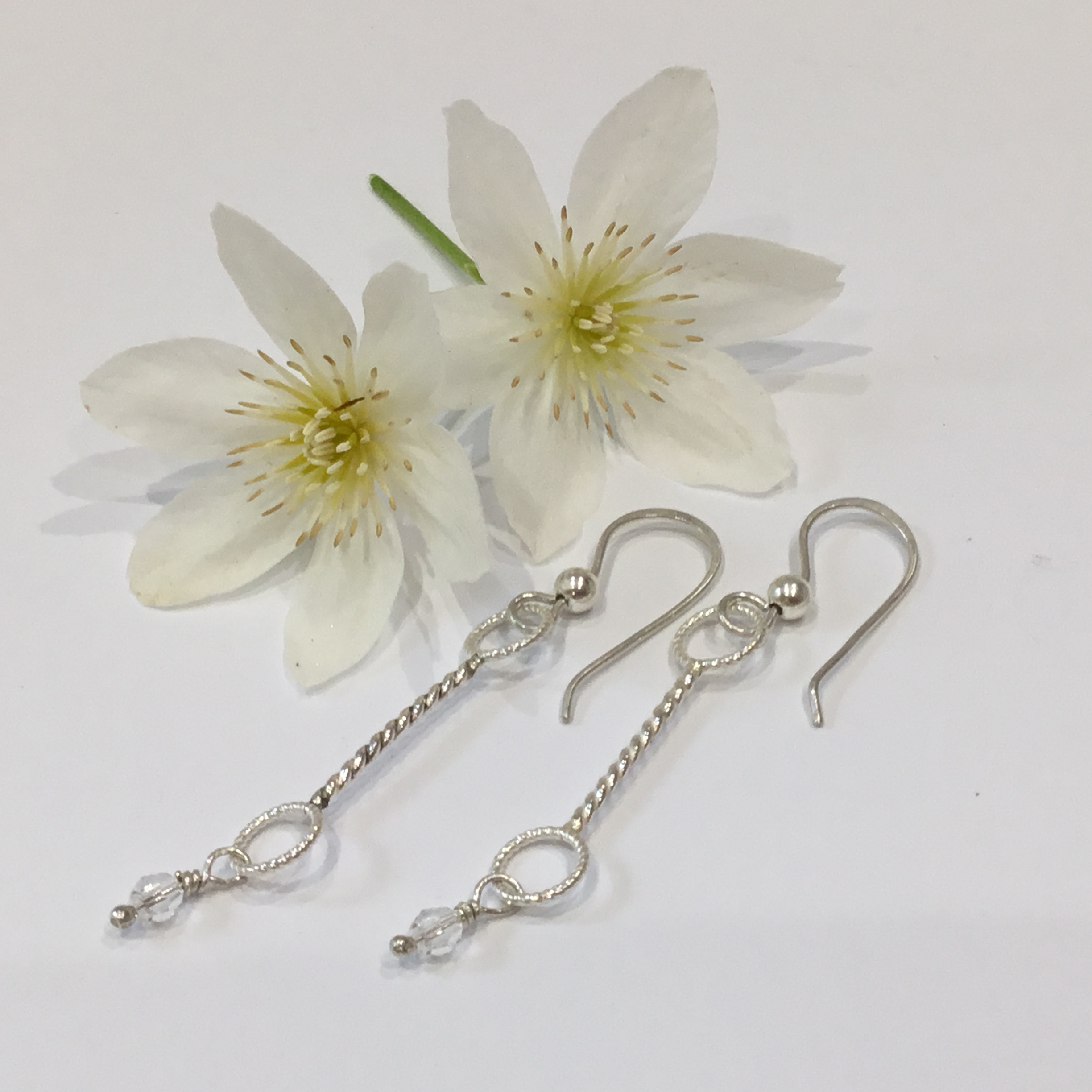 Sterling Silver Twisted Wire & Hoop Earrings With Swarovski Crystals