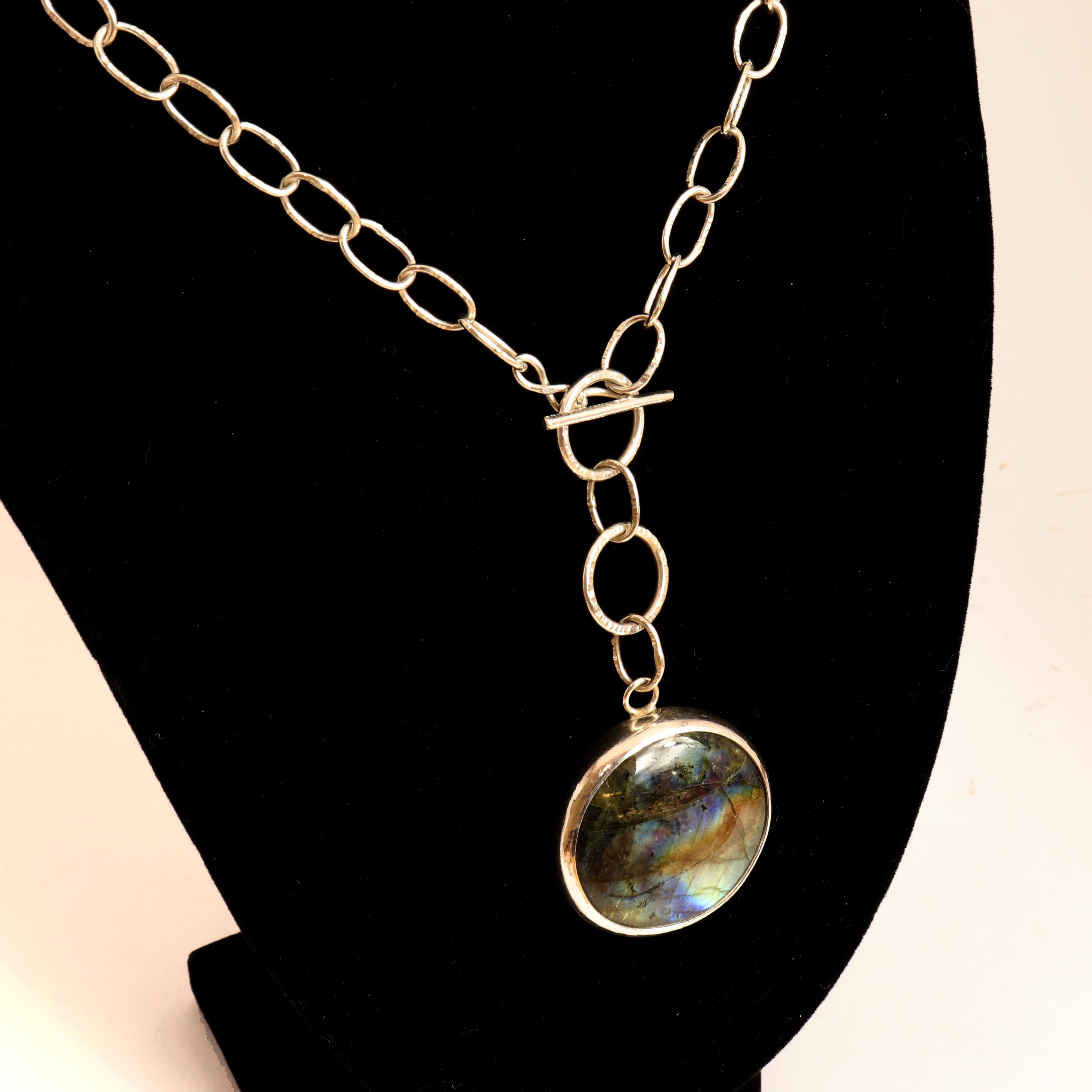 Large Labradorite With Handmade Oval Chain Necklace
