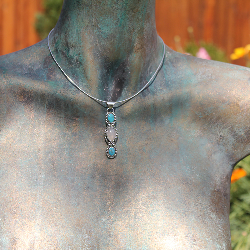 Sterling Silver Turquoise & Moonstone Pendant Necklace