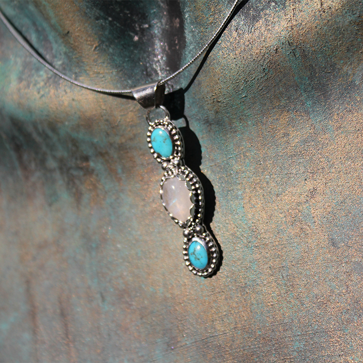 Sterling Silver Turquoise & Moonstone Pendant Necklace