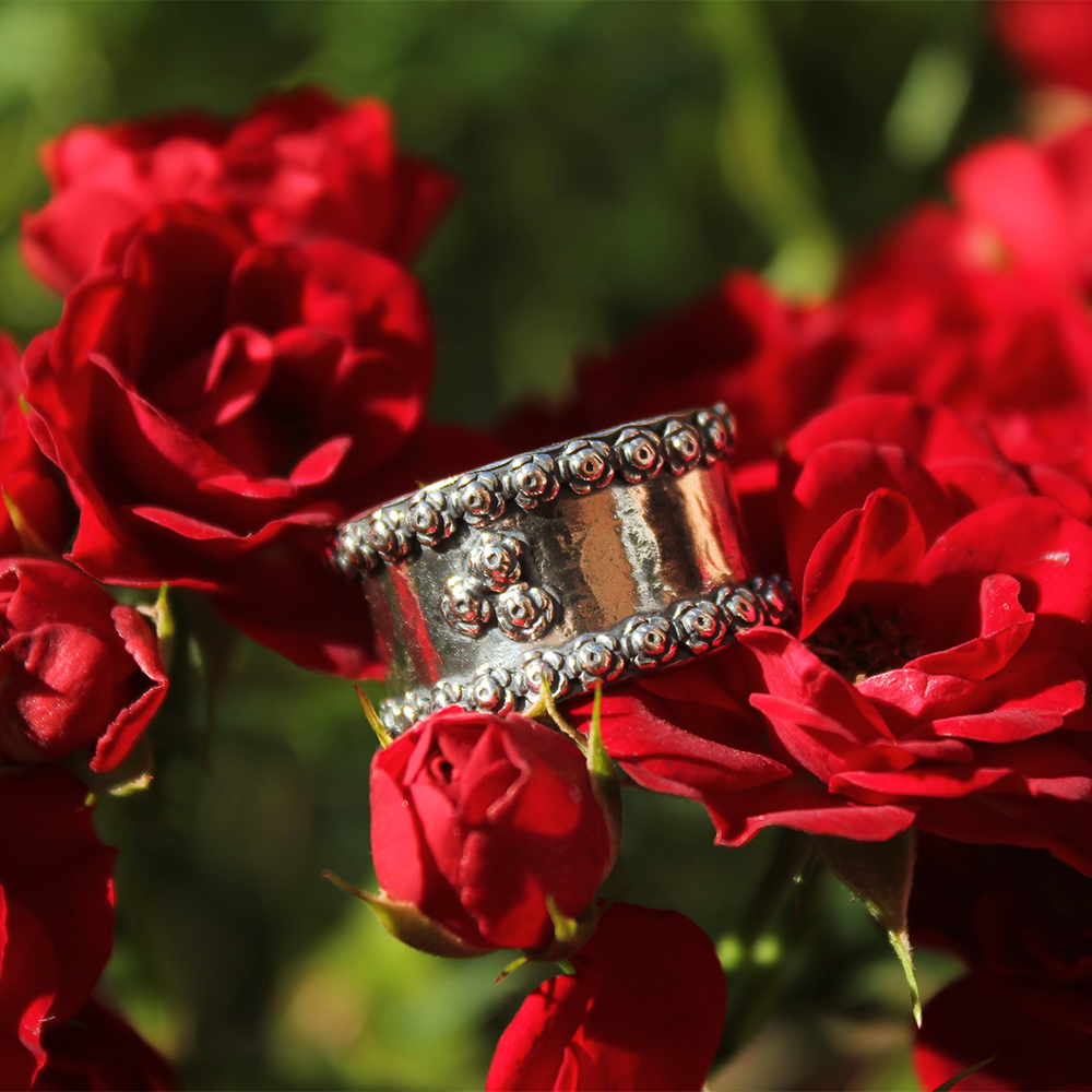 Oxidised Sterling Silver Rose Edge Ring