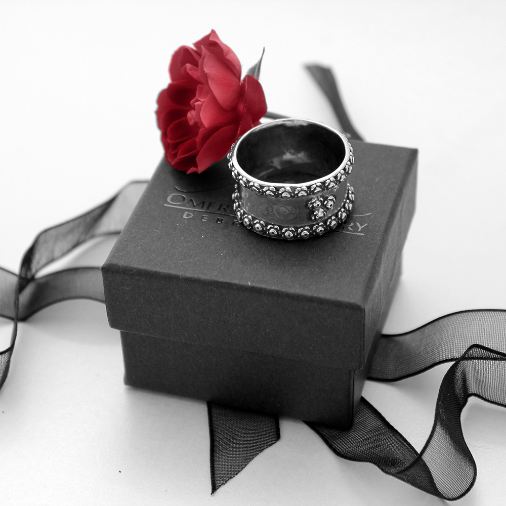Oxidised Sterling Silver Rose Edge Ring