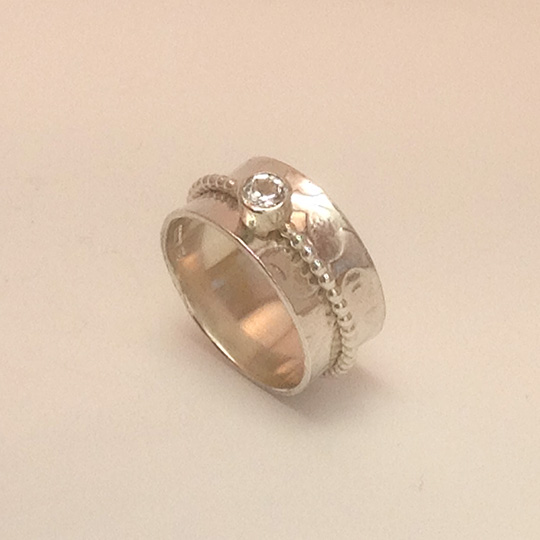 White Topaz Single Beaded Band Spinner Ring