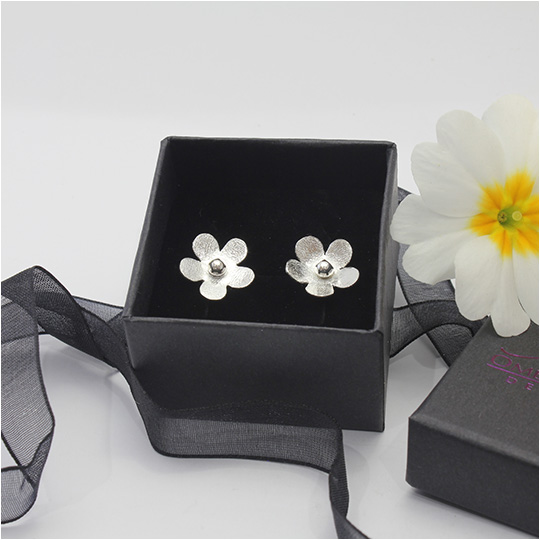 Blossom Stud Earrings With Glitter Texture